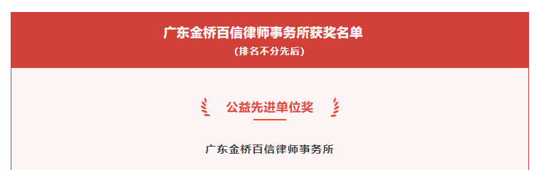 金桥百信荣获广州市律师协会颁发的2022年度公益先进单位奖项